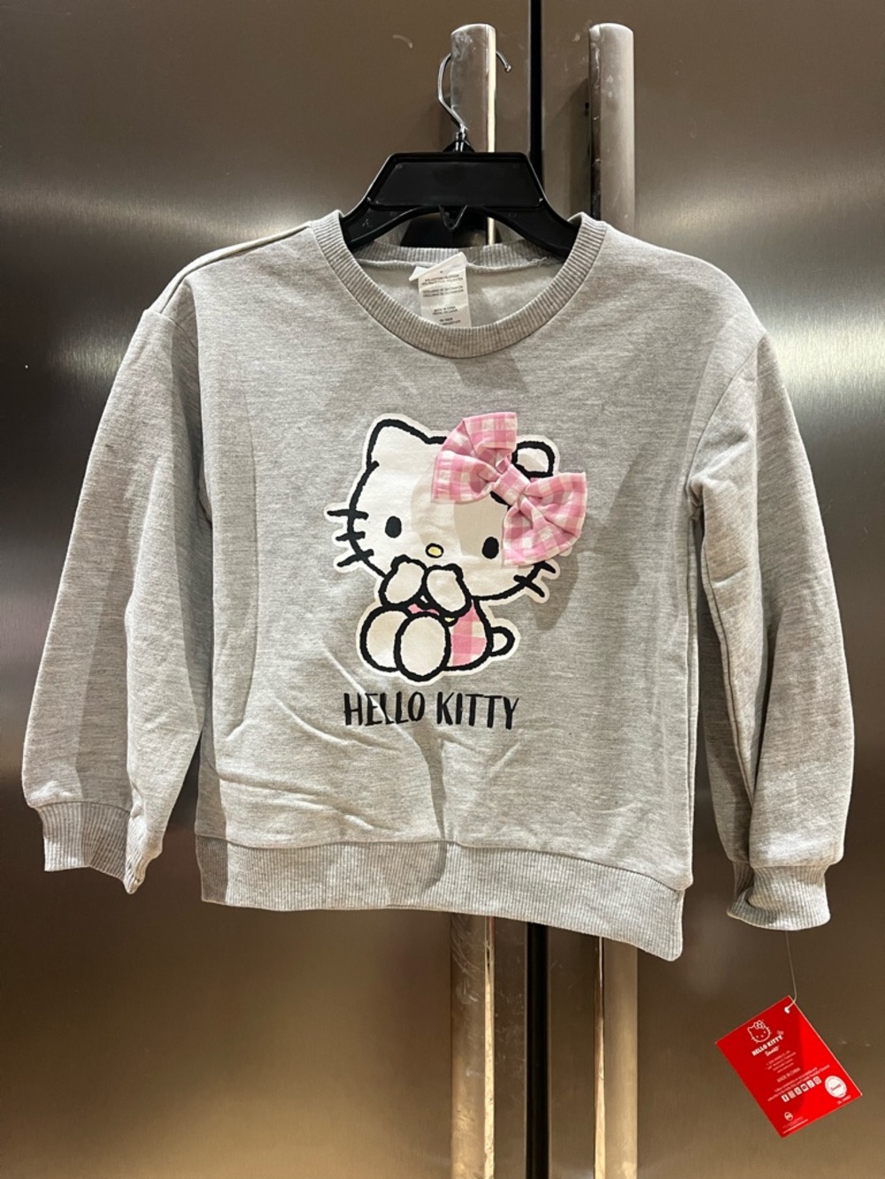 New - Hello Kitty Girls' Gray Sweatshirt with Pink Bow - Picture 3 of 8
